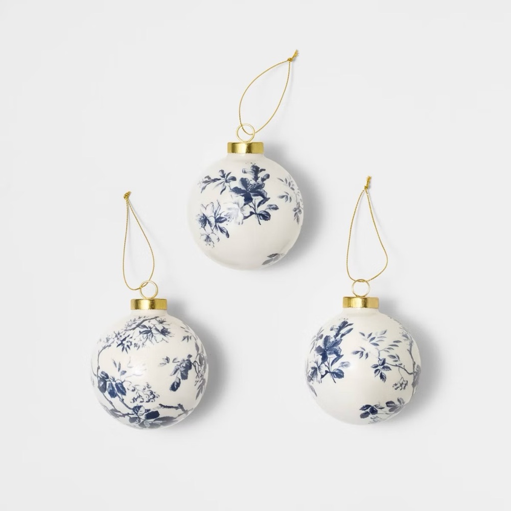 2 Sets Hand Painted Christmas Ornaments White/Blue - designed with Studio McGee